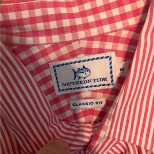 Southern Tide Men's Pink and White Checkered Shirt